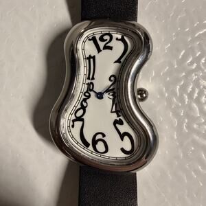 Salvador Dali Museum Crash Watch - Large - Silver Tone Bezel Black Leather Strap